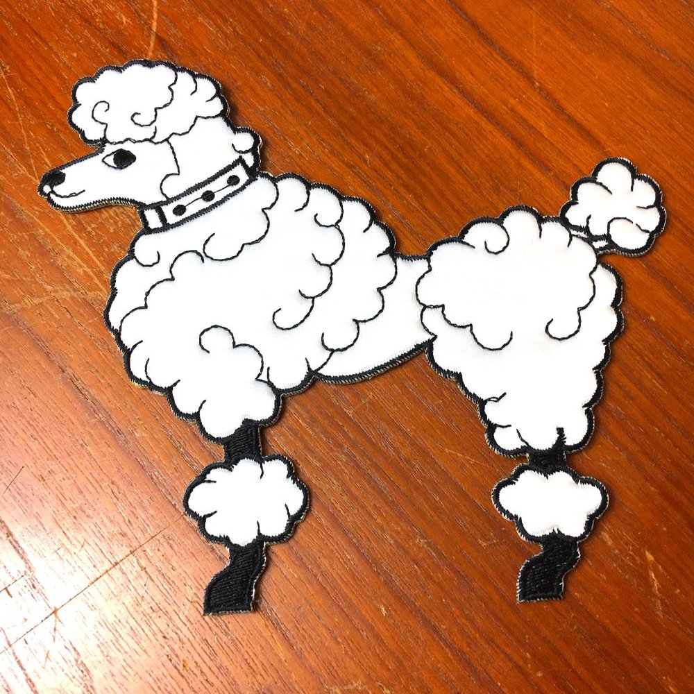 50’s Poodle White Satin 6"  Applique Facing Left Vintage  NOS